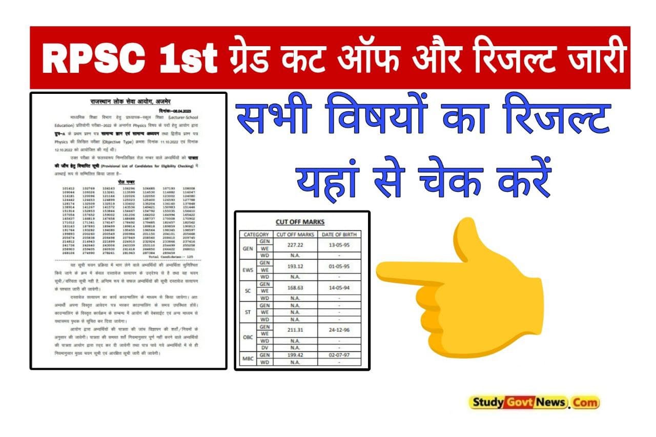 RPSC 1st Grade Cut Off Result