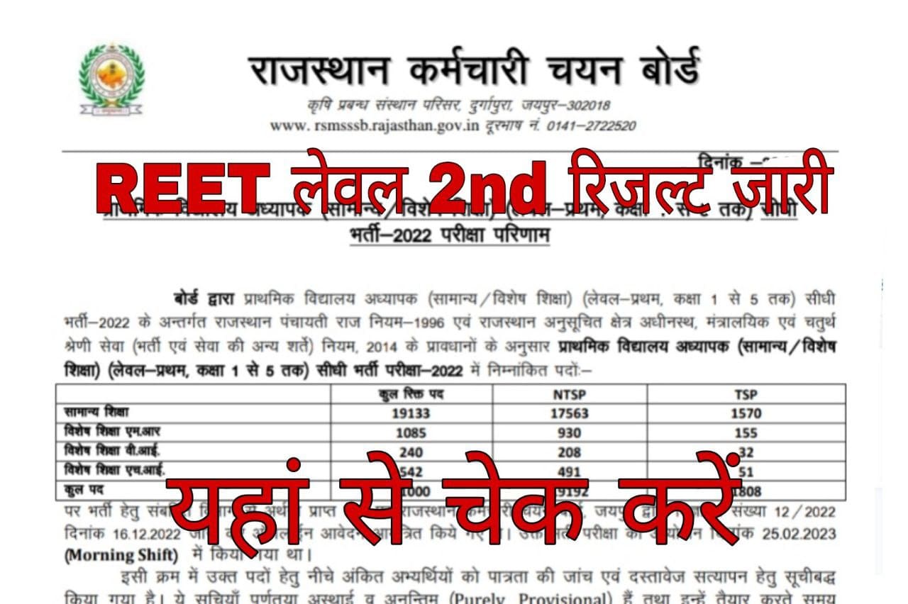 REET Level 2nd Result Declare