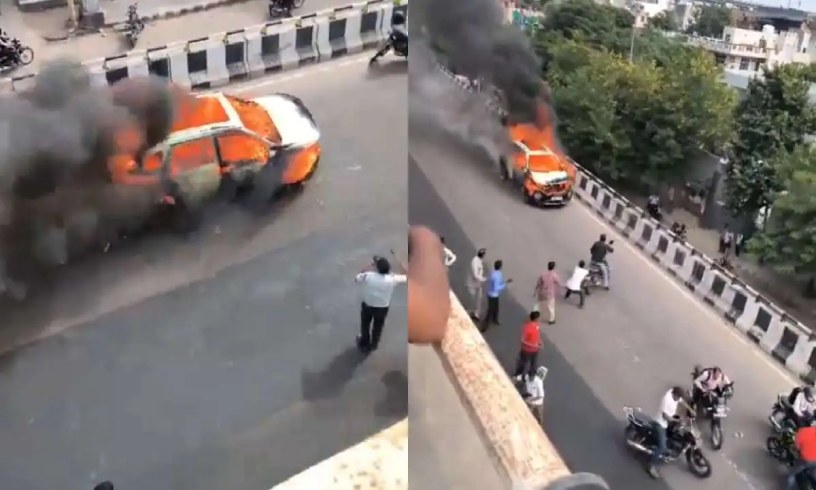 Jaipur Car Viral Video : जयपुर में कार में आग लगने से हड़कंप, ड्राइवर ने दिखाई बहादुरी